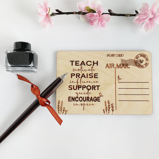 Teach Love Inspire Teacher appreciation wood postcard with stand, personalized teacher gift, back to school