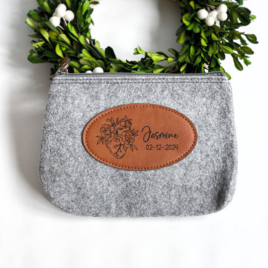 Laser-engraved custom accessories bag for travel essentials, on-the-go zippered pouch, carry-on, Heart Transplant Awareness and Support