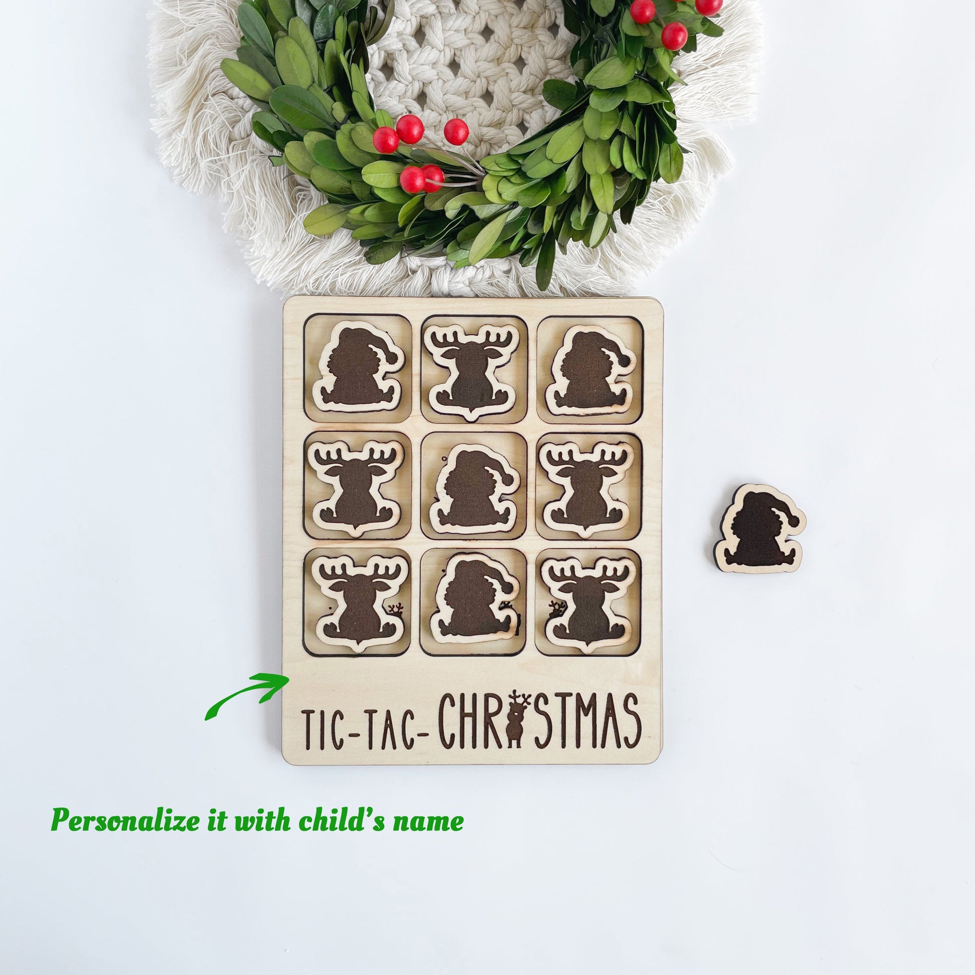 Adorable Christmas Tic Tac Toe, laser cut, personalized