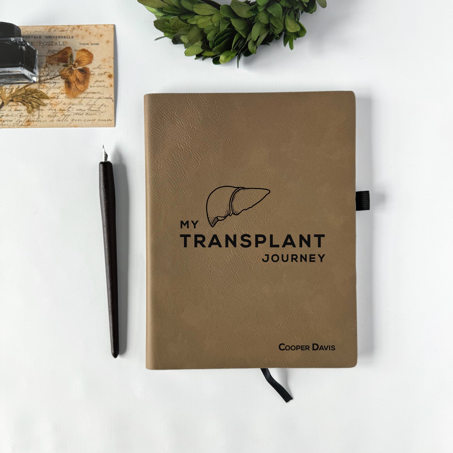 Custom engraved transplant journey notebook, journal for liver transplant recipients