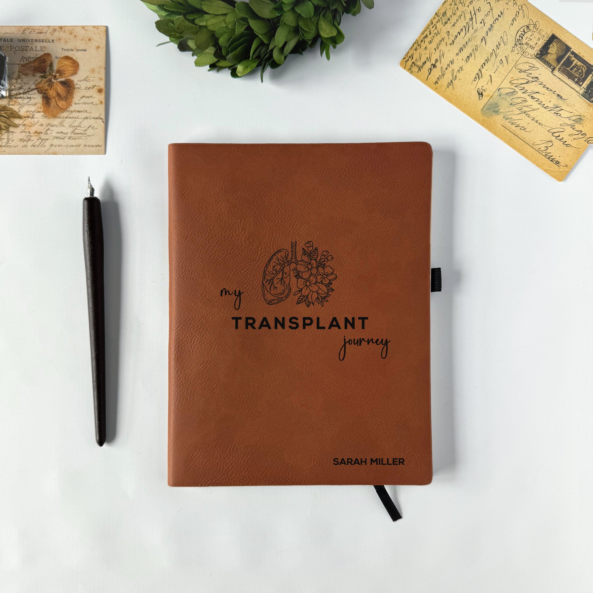 Custom engraved transplant journey notebook, journal for lung transplant recipients