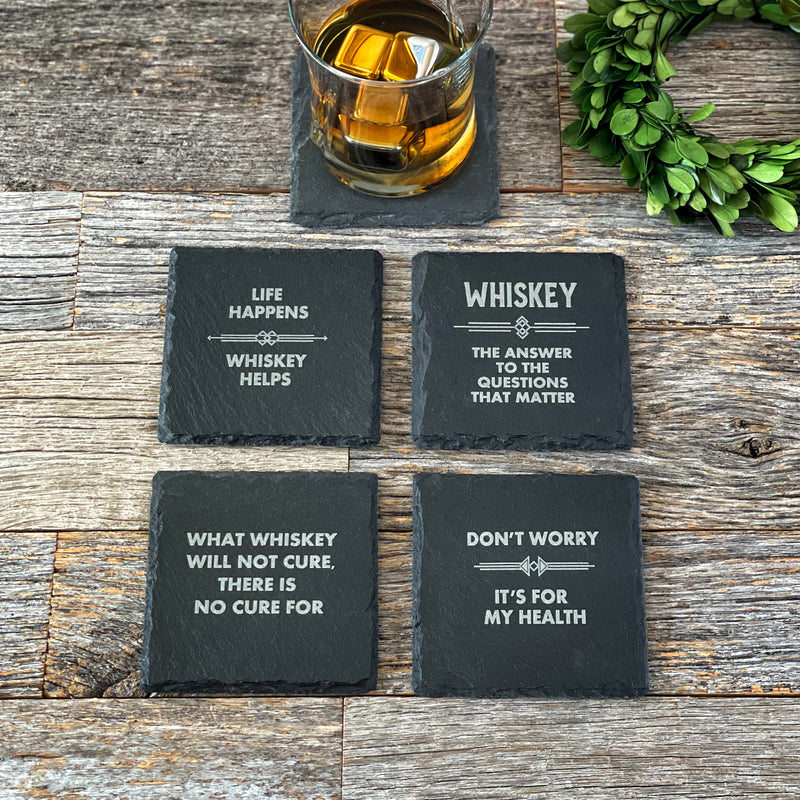 Laser engraved funny Whiskey slate coaster set