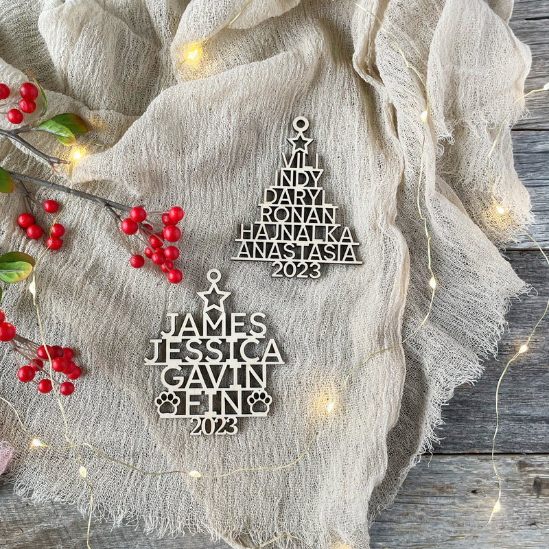 Personalized Family Names Christmas ornament, Christmas tree ornament