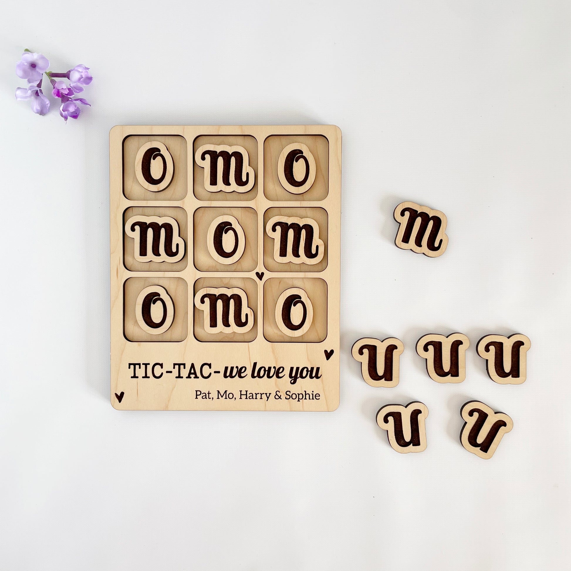 Laser cut We love you Mom, Mum, Tic Tac Toe for Moms and Mums from children