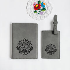 Hungarian motif Custom engraved travel gift set, luggage tag and passport cover