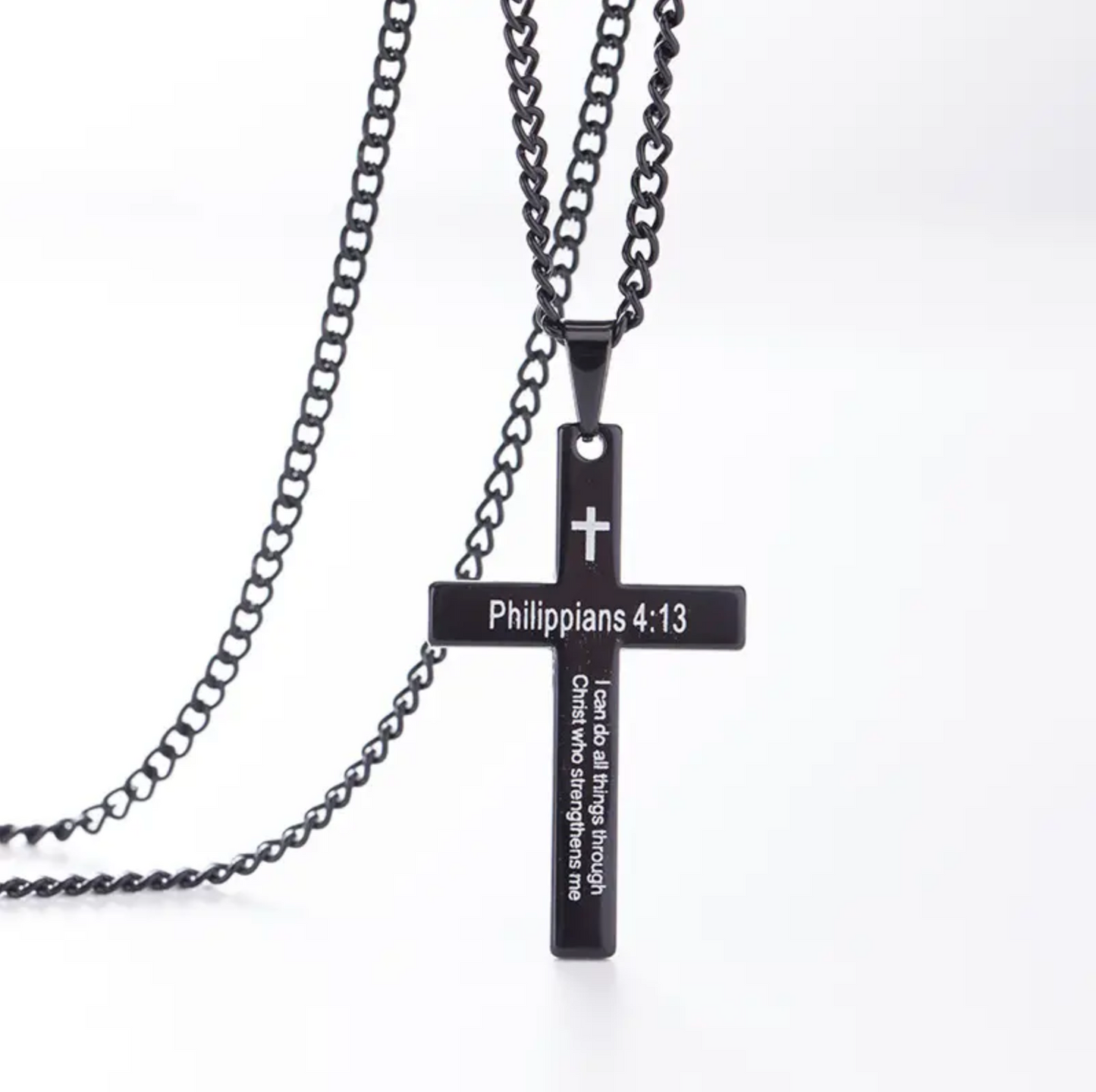 Cross Chain Necklace For Men with Bible verse, Cross Pendant Phillipians 4:13