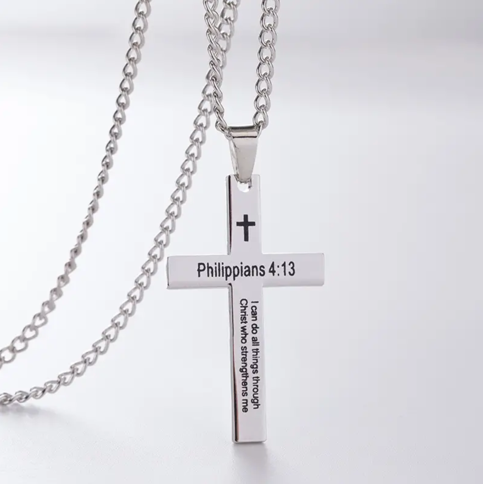 Cross Chain Necklace For Men with Bible verse, Cross Pendant Phillipians 4:13