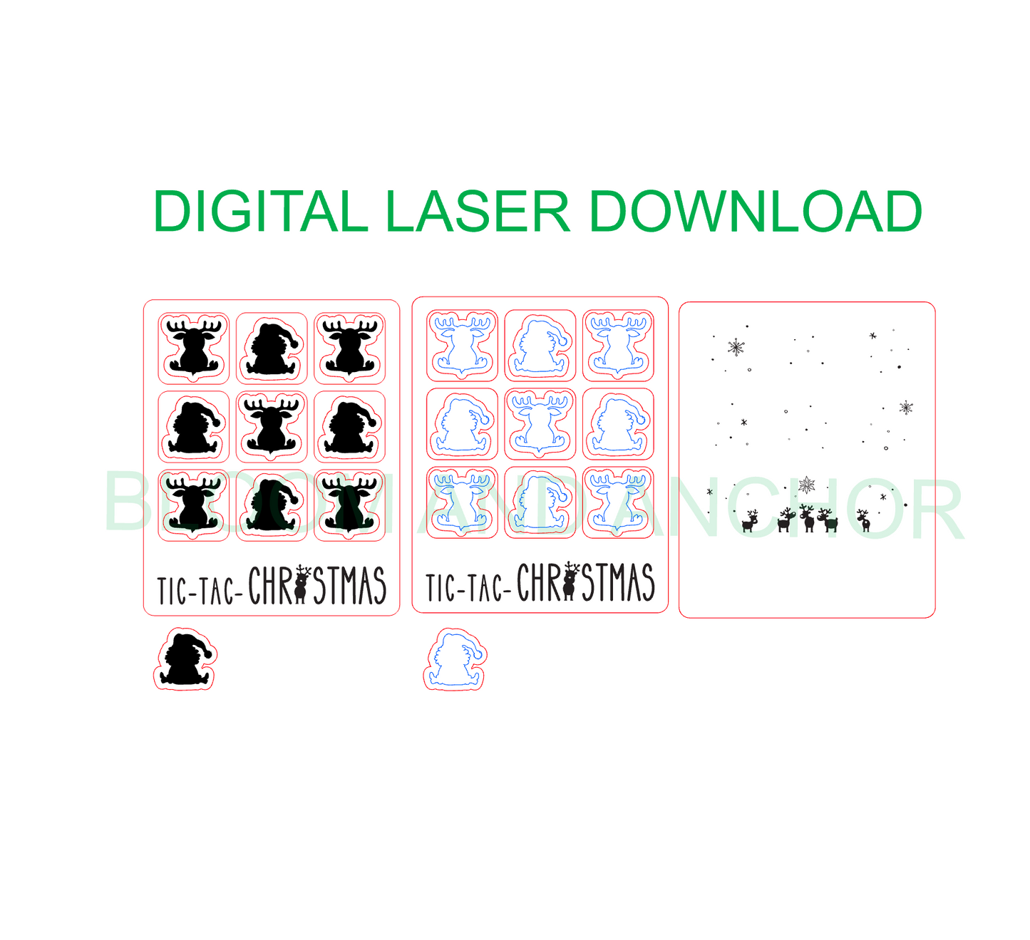 Adorable Christmas Tic Tac Toe, laser cut file, digital download