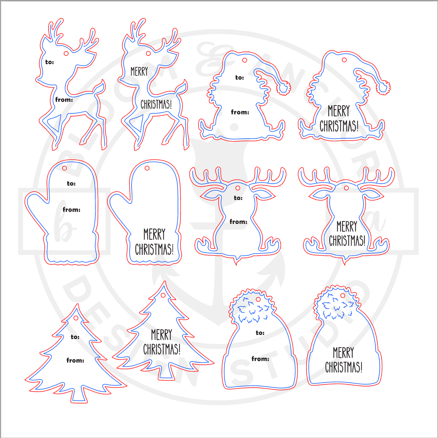 Laser cut file Rudolph and Friends Christmas gift tags, Instant download, Glowforge ready