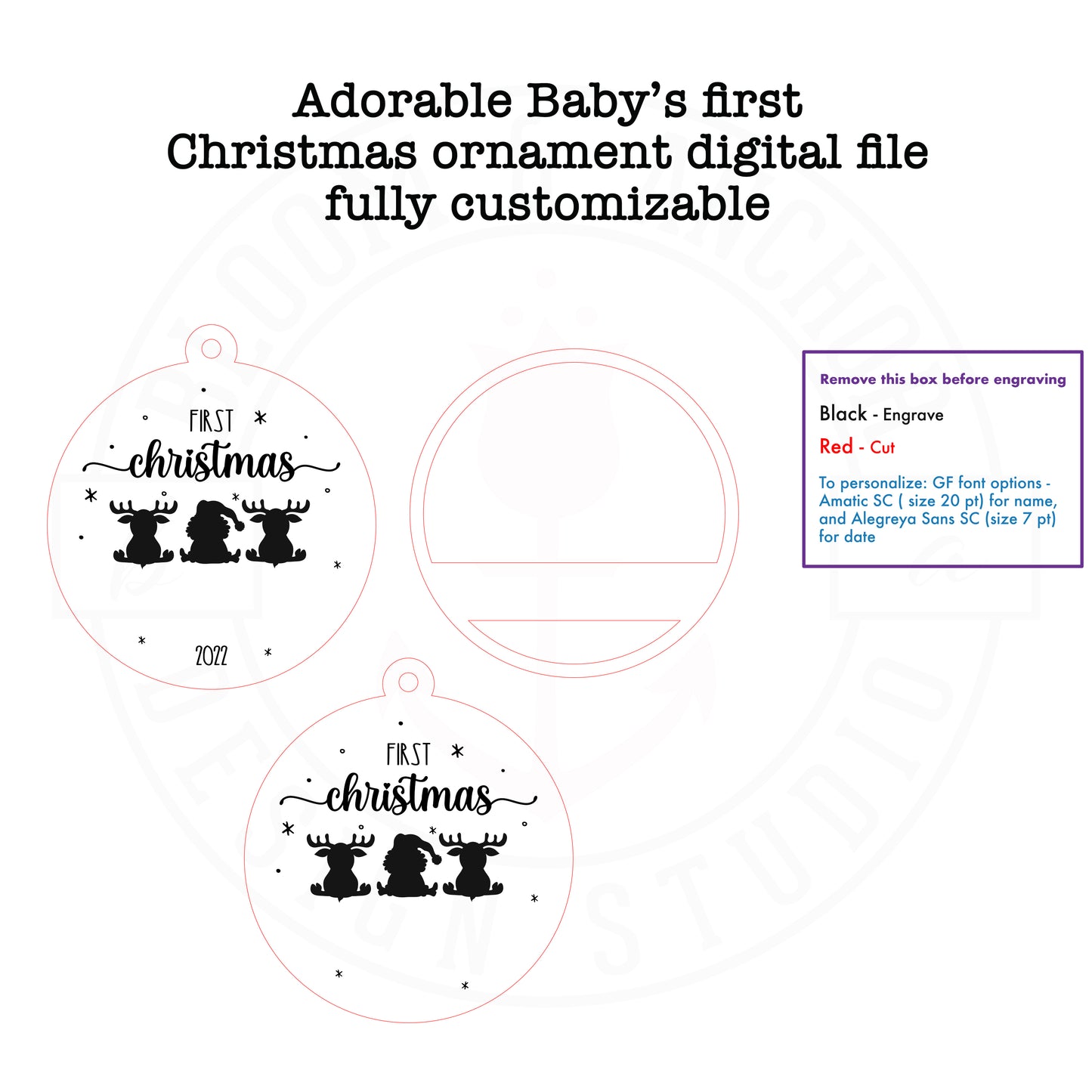 Laser cut file adorable Baby's First Christmas Custom ornament, Instant download, Glowforge ready