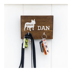 Personalized Owner and Pet key / leash holder for wall with 2 hooks, wooden key rack, gift for pet owners, pet parent gift, pet lovers gift - Bloom And Anchor