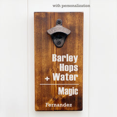Barley Hops Water Magic Personalized bottle opener, Beer Bottle Opener for wall, rustic bar sign, Beer gift