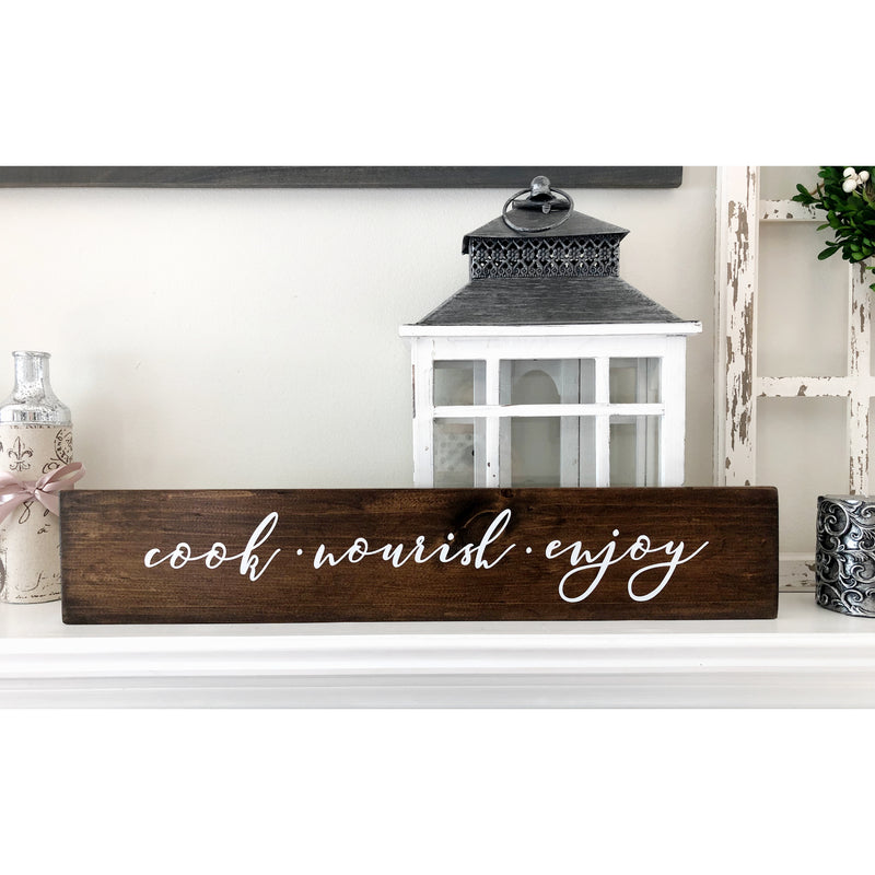 Cook nourish enjoy modern farmhouse sign, rustic wedding gift, anniversary gift, gift for the couple, housewarming gift, gift for foodies