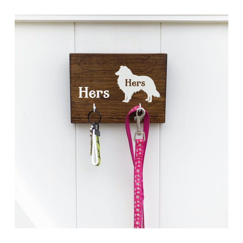 His or Hers and Pet leash / key holder for wall, wooden key rack with 2 hooks, gift for pet parents, pet owners, pet lovers gift - Bloom And Anchor