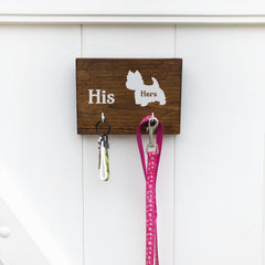 His or Hers and Pet leash / key holder for wall, wooden key rack with 2 hooks, gift for pet parents, pet owners, pet lovers gift - Bloom And Anchor