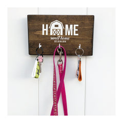 Home Sweet Home key holder for wall with barn, wooden key rack with 3 hooks, our first home key rack for firs time home owners, housewarming gift, relocation gift - Bloom And Anchor
