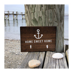 Home Sweet Home nautical key holder for wall with 2 hooks, wooden key holder, nautical wooden key rack - Bloom And Anchor