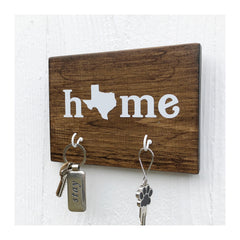 Personalized Home key holder for wall with 2 hooks, wooden key rack, key holder for families, any state, state outline, home with state outline key rack - Bloom And Anchor
