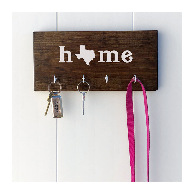 Personalized Home key holder for wall with 4 hooks, wooden key rack, key holder for families, any state, state outline, home with state outline key rack - Bloom And Anchor
