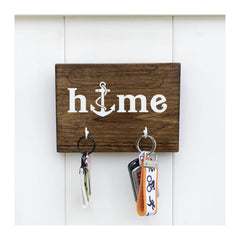 Home with anchor, nautical key holder for wall with 2 hooks, wooden key holder, nautical wooden key rack - Bloom And Anchor