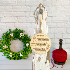 Engraved wood ornament, Southern Christmas ornament, gift from the South