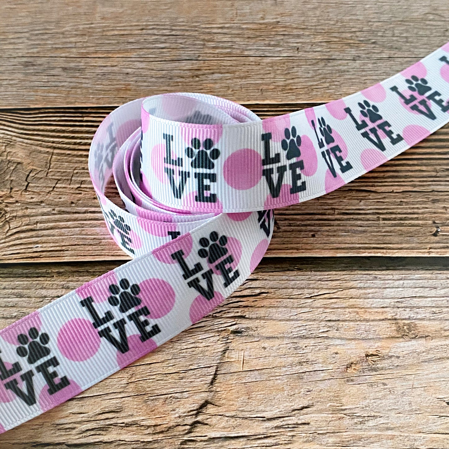 Love paw print ribbon by the yard, paw print grosgrain, dog parents, pet parents, pet love grosgrain ribbon