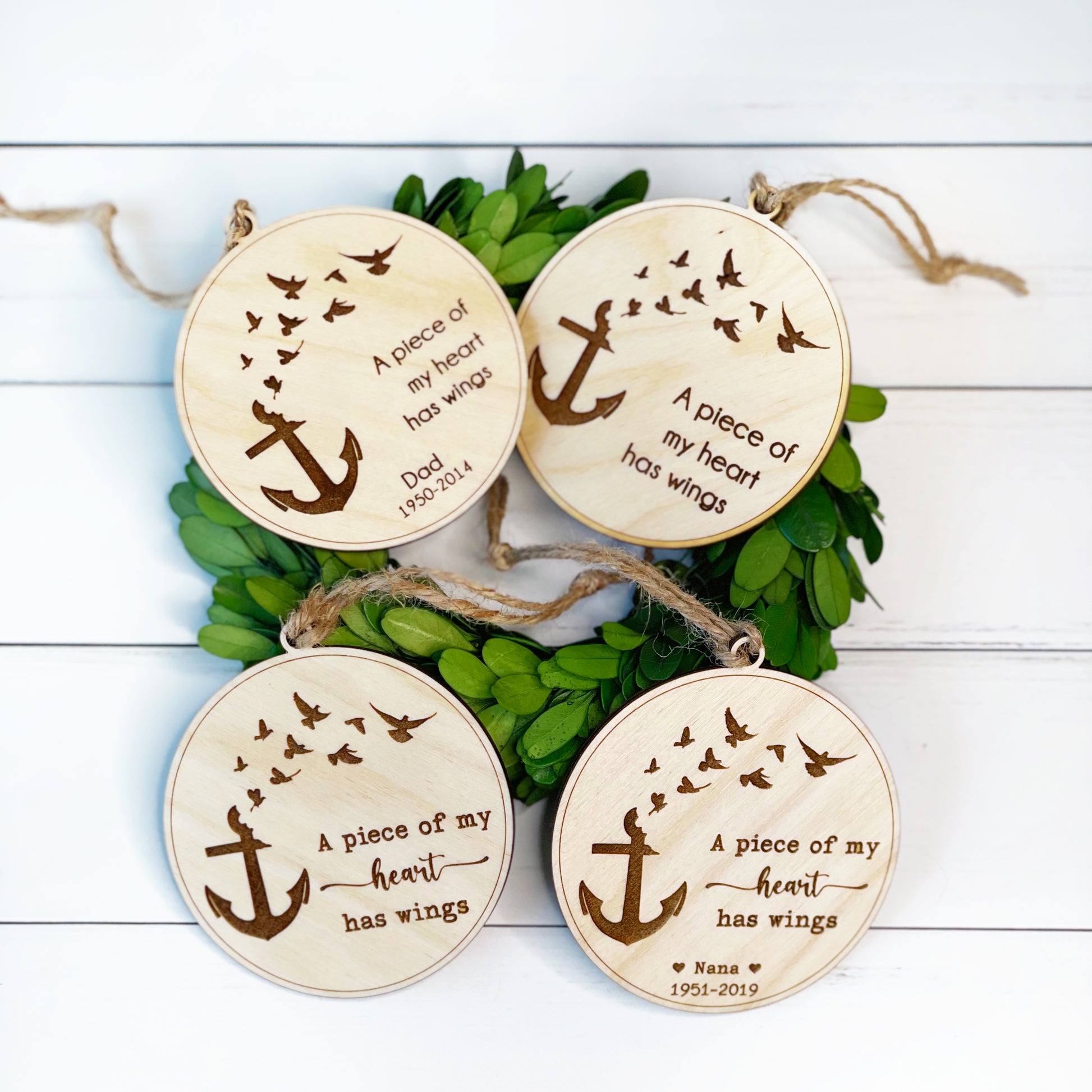 Engraved custom ornaments for Loss of Loved one, A piece of my heart has wings