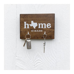 Personalized Home key holder for wall with 2 hooks, wooden key rack, key holder for families, any state, state outline, home with state outline key rack - Bloom And Anchor
