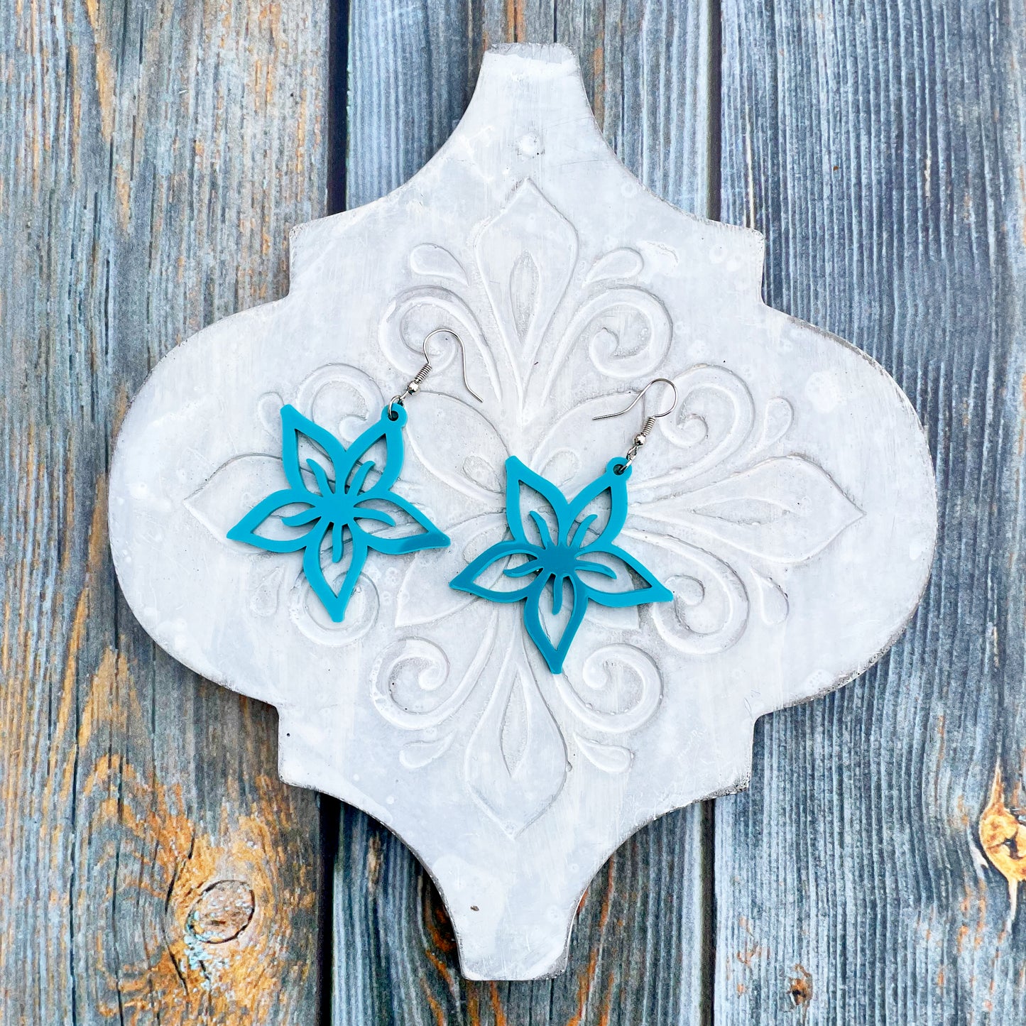 Laser cut turquoise flower earrings, floral earrings