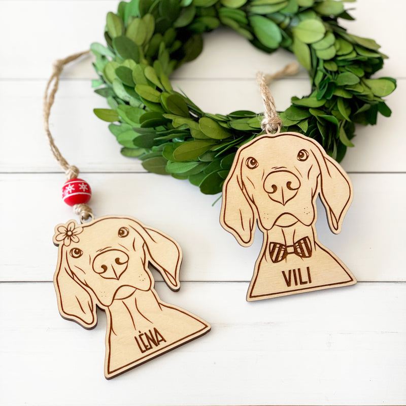 Vizsla ornament for pet parents, engraved personalized baltic birch or cherry ply wood ornament