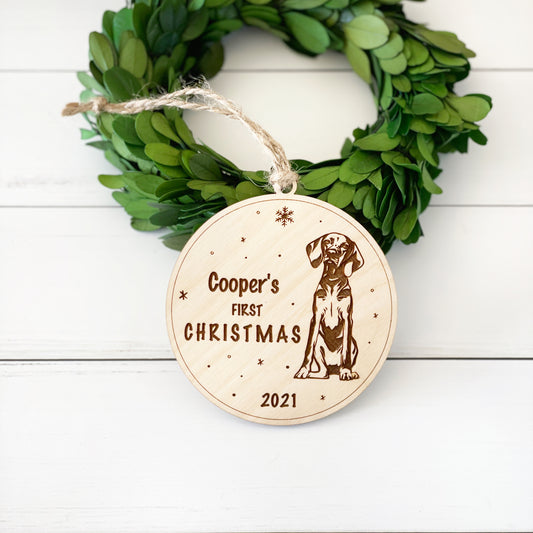 Engraved personalized Vizsla first Christmas ornament, DIY option available
