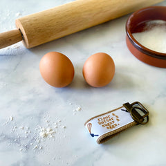 Flour butter sugar eggs key fob, foodie key chain, foodie gift, keychain, wristlet, key chain, gift for foodies, baking, pastry, bakery, grosgrain - Bloom And Anchor