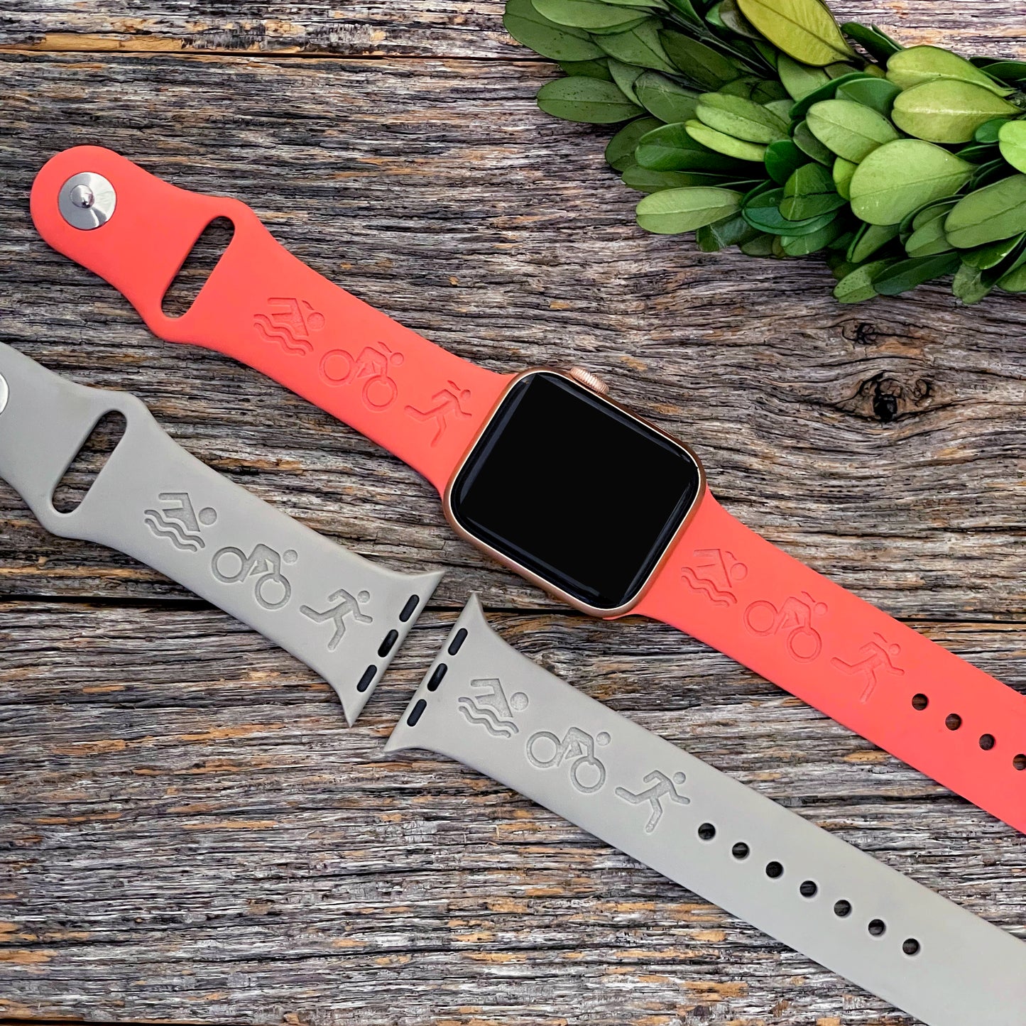 Custom engraved stick figure TRIATHLON Apple Watch band gender neutral
