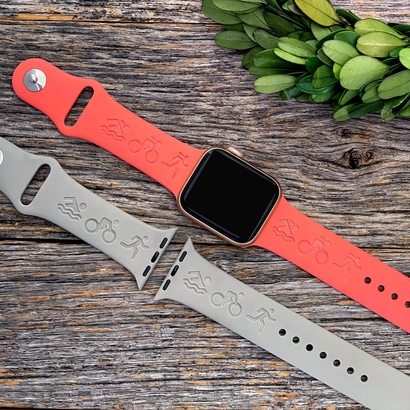 Custom engraved stick figure TRIATHLON Apple Watch band for WOMEN