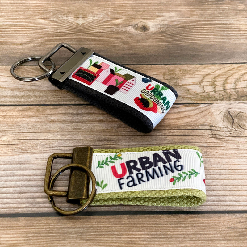 Urban farming key fob, urban gardening key fob, farmer's market, keychain, wristlet, key chain, farming, urban living, grosgrain - Bloom And Anchor