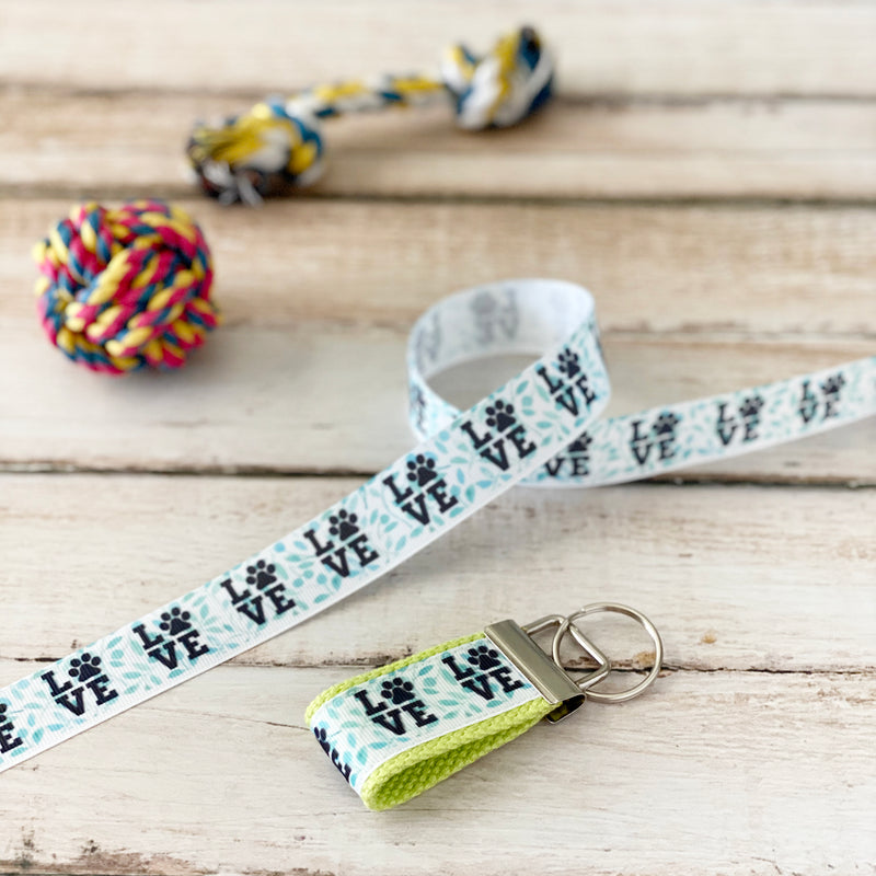 Paw prints love key fob, dog owner gift, key chain, key fob, new driver, keychain, wristlet, pet parent gift, rescue pets - Bloom And Anchor
