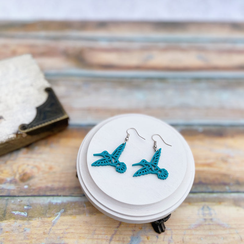 Laser cut turquoise acrylic Hummingbird earrings