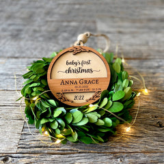 Adorable Baby's First Christmas Custom wood ornament, laser cut, personalized