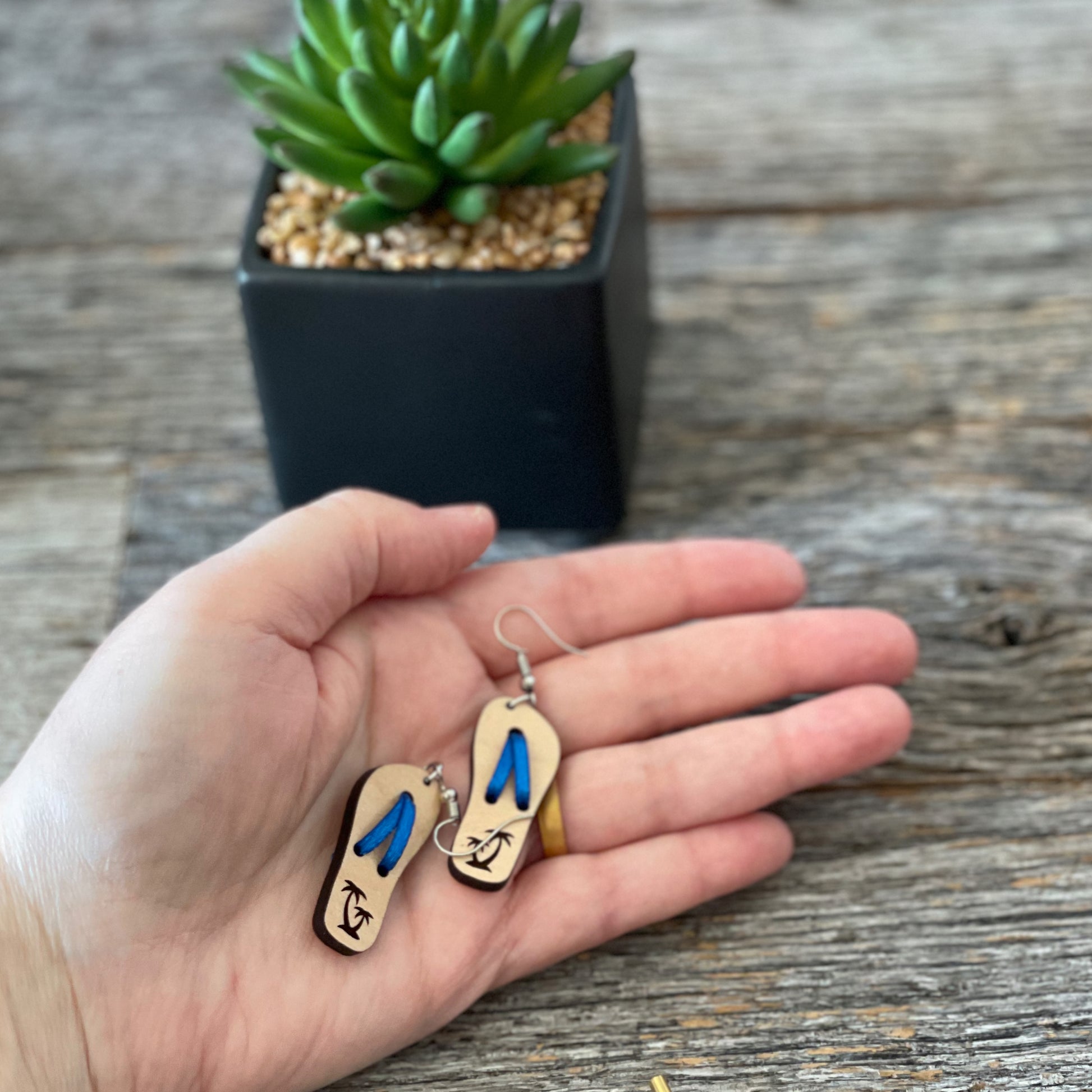Laser cut custom flip-flops wooden earrings