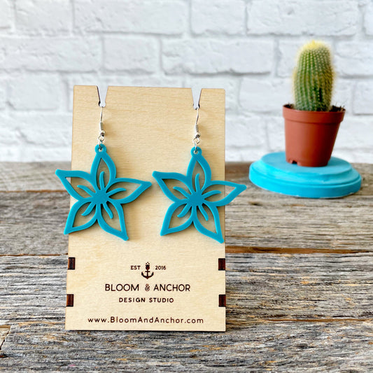 Laser cut turquoise flower earrings, floral earrings