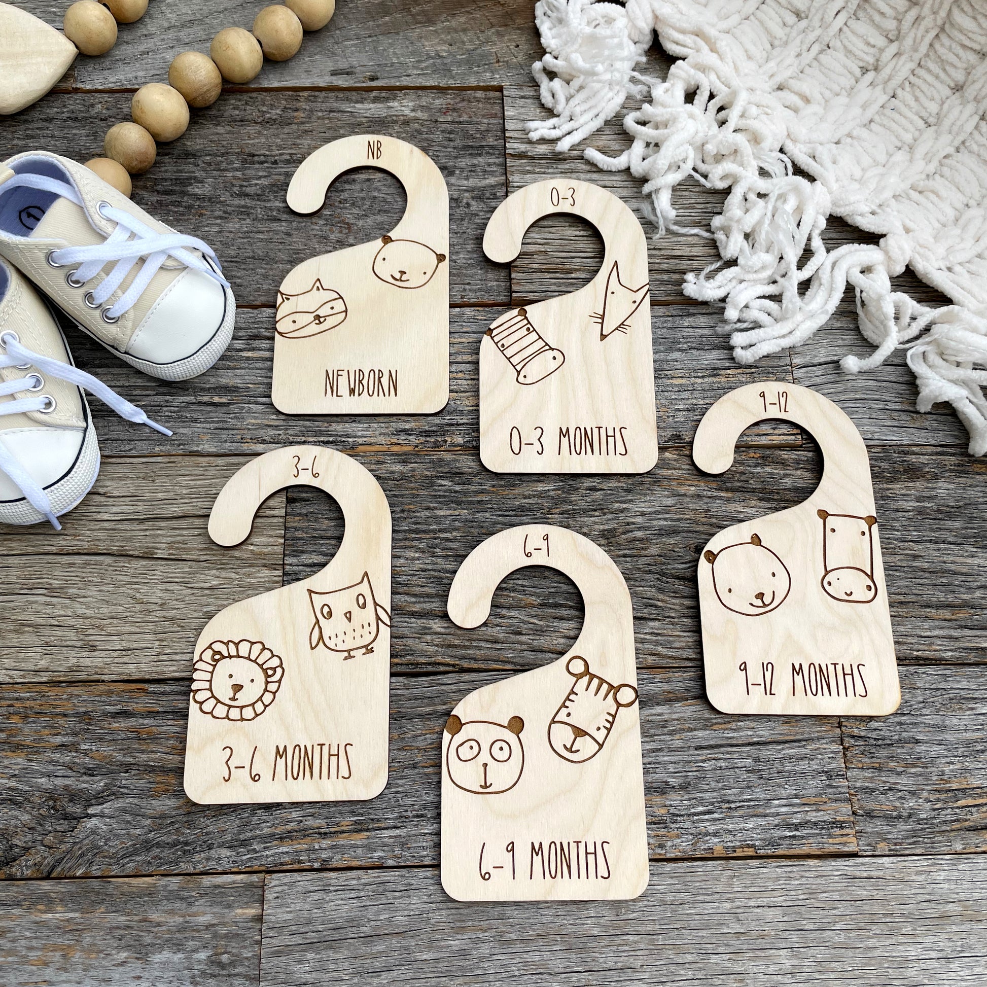 Baby closet dividers, laser engraved baby animals nursery clothes dividers, baby shower