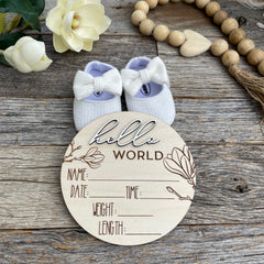 Laser engraved Baby Birth Announcement, magnolia, wooden baby gift, baby name announcement