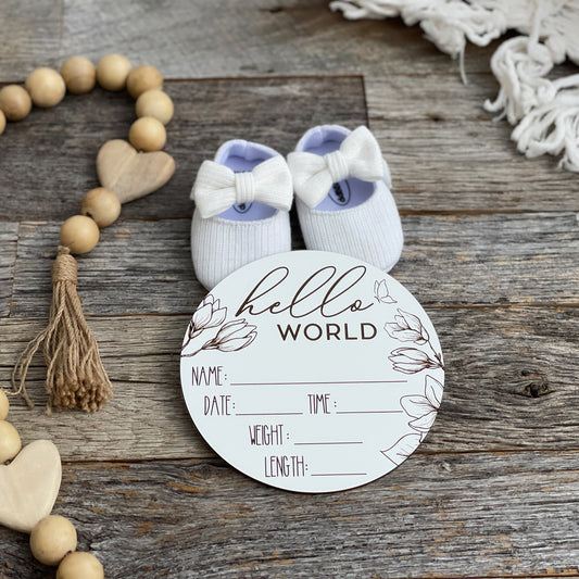 Laser engraved Baby Birth Announcement, magnolia, wooden baby gift