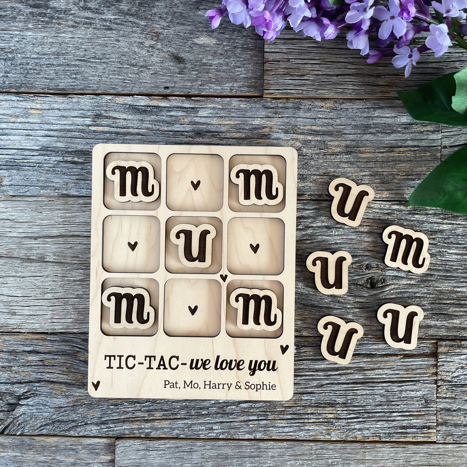 Laser cut We love you Mom, Mum, Tic Tac Toe for Moms and Mums from children