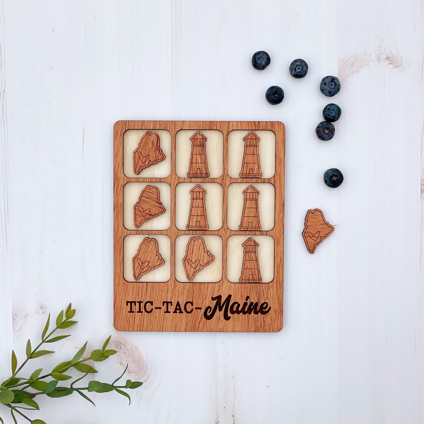 Laser cut Maine Tic Tac Toe game, State Tic Tac Toe game, Maine wooden game