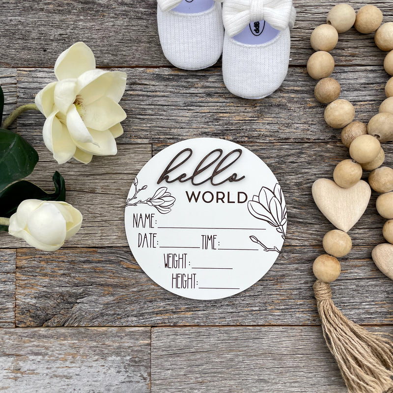 Laser engraved Baby Birth Announcement, magnolia, wooden baby gift, baby name announcement