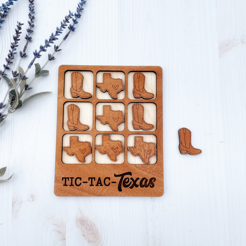 Laser cut Texas Tic Tac Toe game, State Tic Tac Toe game, Texas wooden game