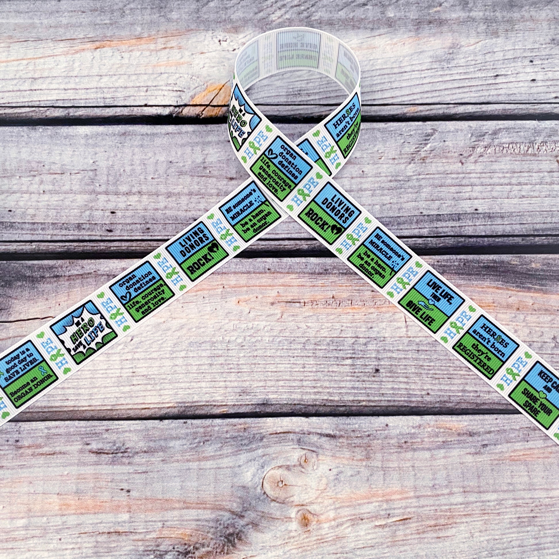 Organ donor awareness and support grosgrain ribbon by the yard
