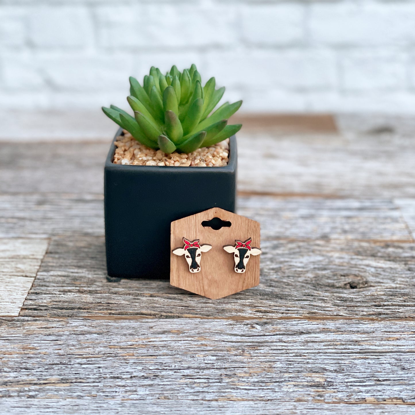 Adorable cow laser cut stud earrings, laser engraved cow with headband studs