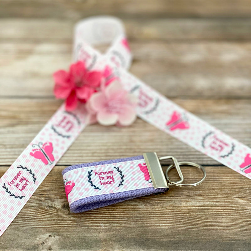 Pregnancy and infant loss awareness, Baby Girl loss key fob, forever in my heart, keychain, infant loss gifts